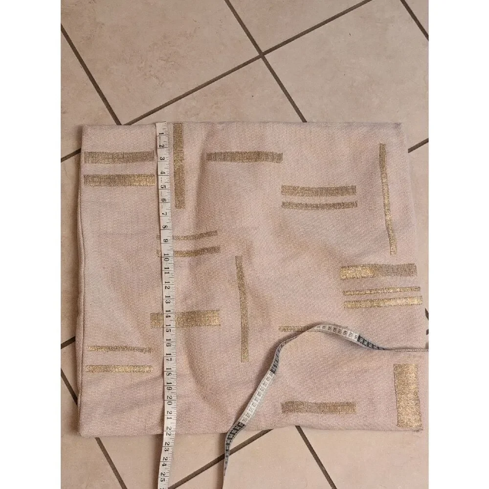 Lot Of 4 West Elm Embroidered Metallic Pillow Cover Belgian Flax Jute Linen Gold